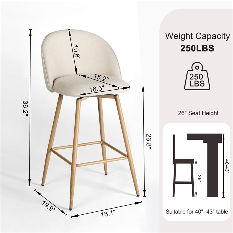 Homycasa 26in Swivel Fabric Counter Barstools Set of 2- Beige