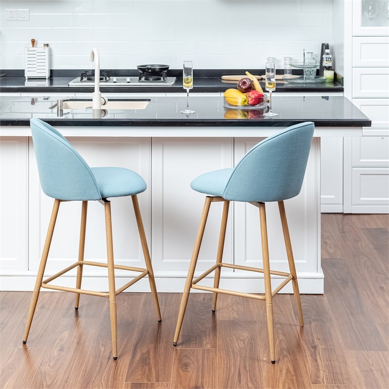Homycasa 26in Swivel Fabric Counter Barstools Set of 2- Blue