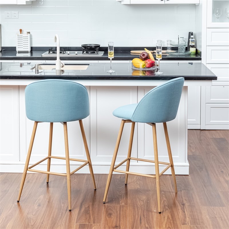 Homycasa 26in Swivel Fabric Counter Barstools Set of 2- Blue