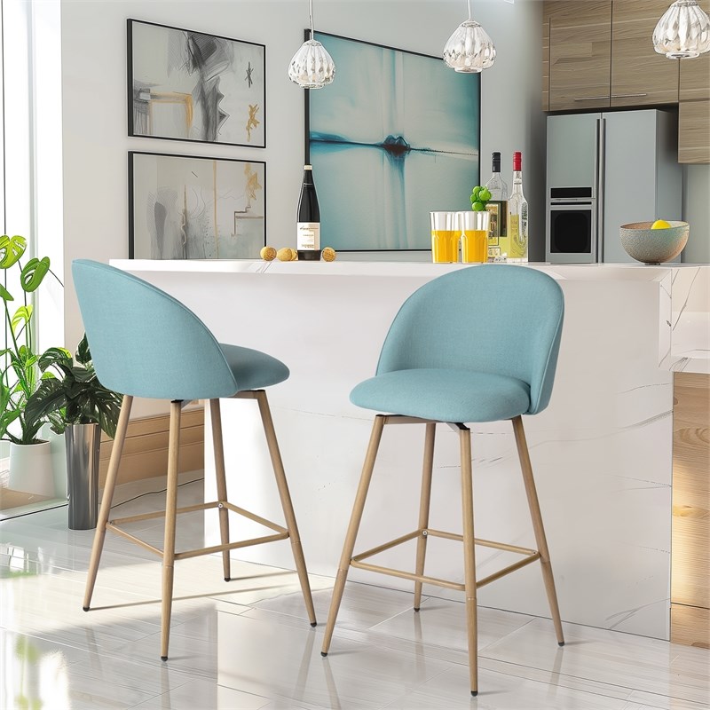 Homycasa 26in Swivel Fabric Counter Barstools Set of 2- Blue