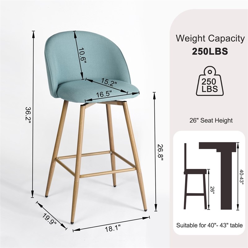 Homycasa 26in Swivel Fabric Counter Barstools Set of 2- Blue