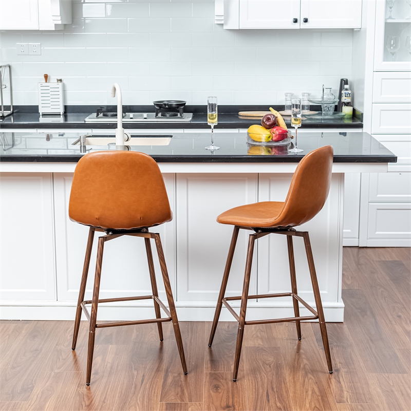 Homycasa Set of 2 Swivel 26in Counter Barstools-Cognac PU