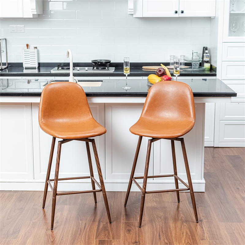 Homycasa Set of 2 Swivel 26in Counter Barstools-Cognac PU