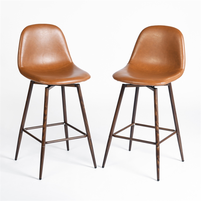 Homycasa Set of 2 Swivel 26in Counter Barstools-Cognac PU