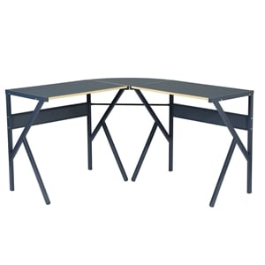 Homycasa L Shaped Computer Desk with Black Metal Frame and Wood Finish