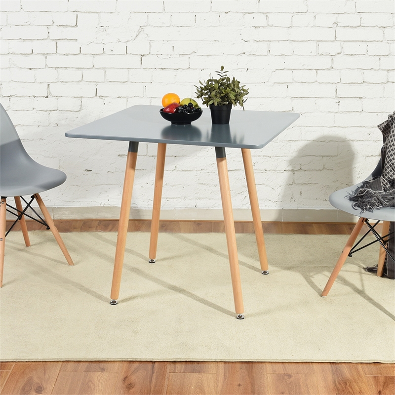 Homycasa Modern Square Dining Table with Gray Top and Natural Wood Legs