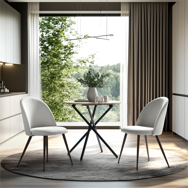 Homycasa Modern Fabric Upholstered Dining Chair with Walnut Legs (Set of 2)