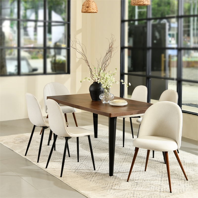 Homycasa Modern Fabric Upholstered Dining Chair with Walnut Legs (Set of 2)