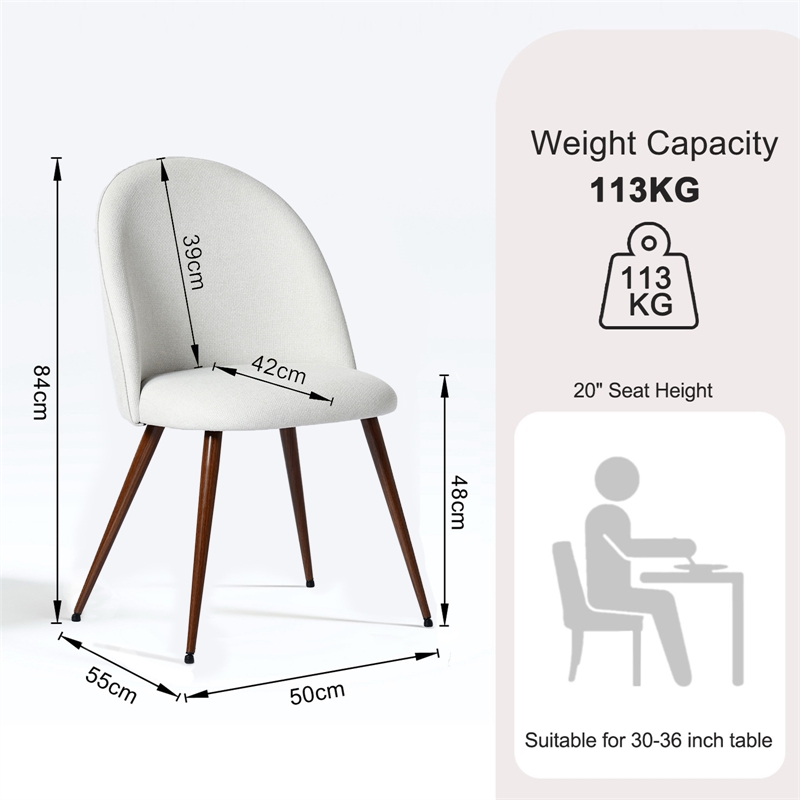 Homycasa Modern Fabric Upholstered Dining Chair with Walnut Legs (Set of 2)