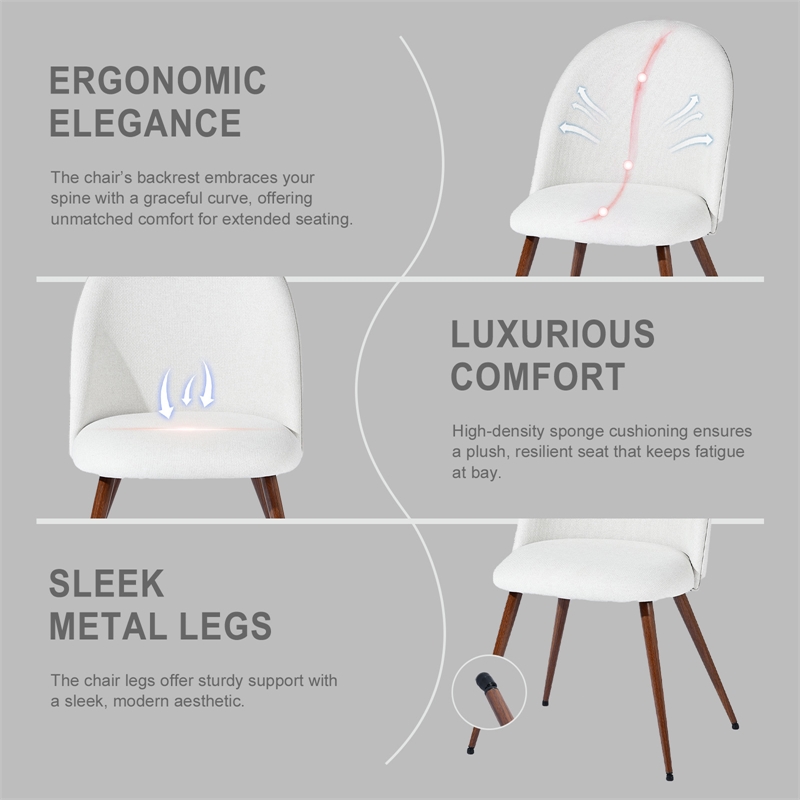 Homycasa Modern Fabric Upholstered Dining Chair with Walnut Legs (Set of 2)