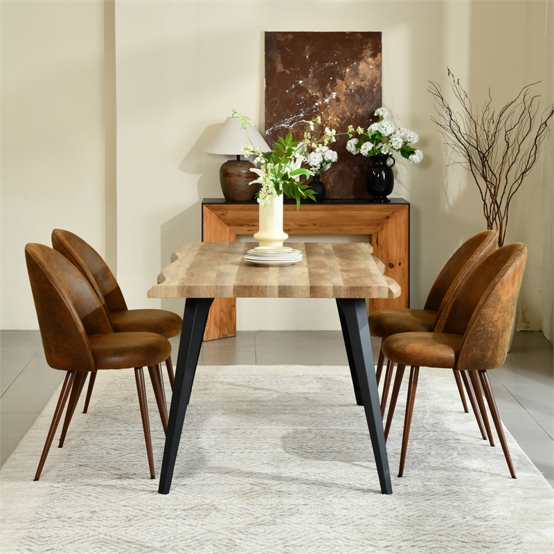 Set of 2 Modern Dining Chair Brown Suede Fabric with Walnut Legs