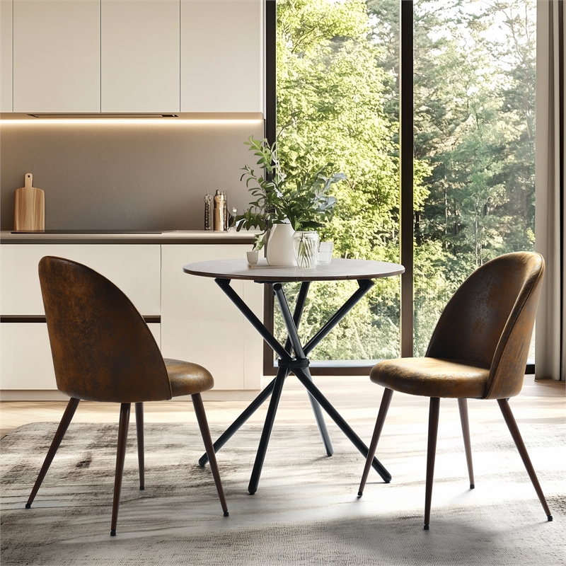 Set of 2 Modern Dining Chair Brown Suede Fabric with Walnut Legs