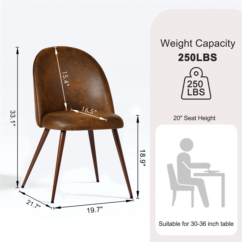 Set of 2 Modern Dining Chair Brown Suede Fabric with Walnut Legs