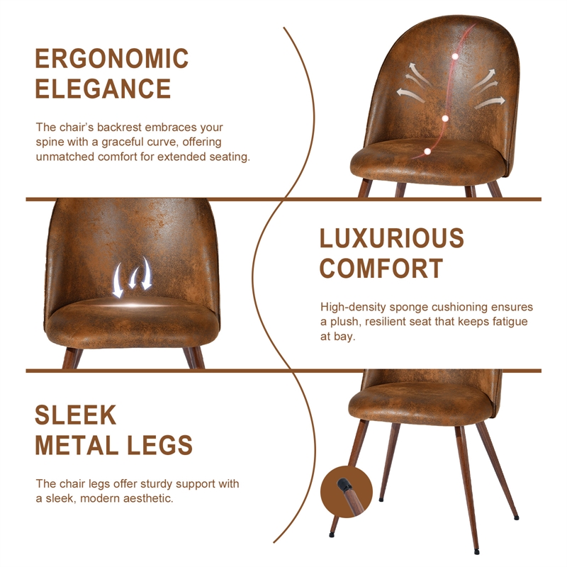 Set of 2 Modern Dining Chair Brown Suede Fabric with Walnut Legs
