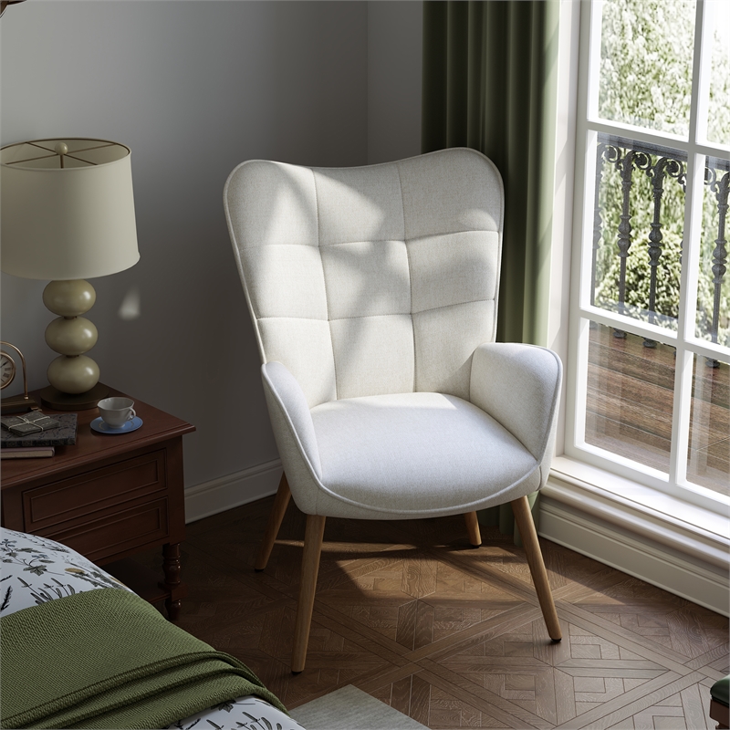 Homycasa Modern Fabric Upholstered Accent Chair in Beige/Wood Legs