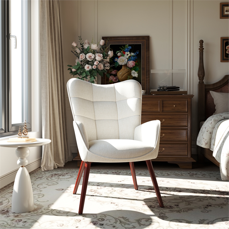 Homycasa Modern Fabric Upholstered Accent Chair in Beige/Wood Legs