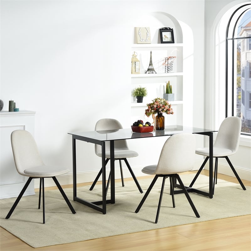 Homycasa Swivel Dining Chair in Beige (Set of 4)