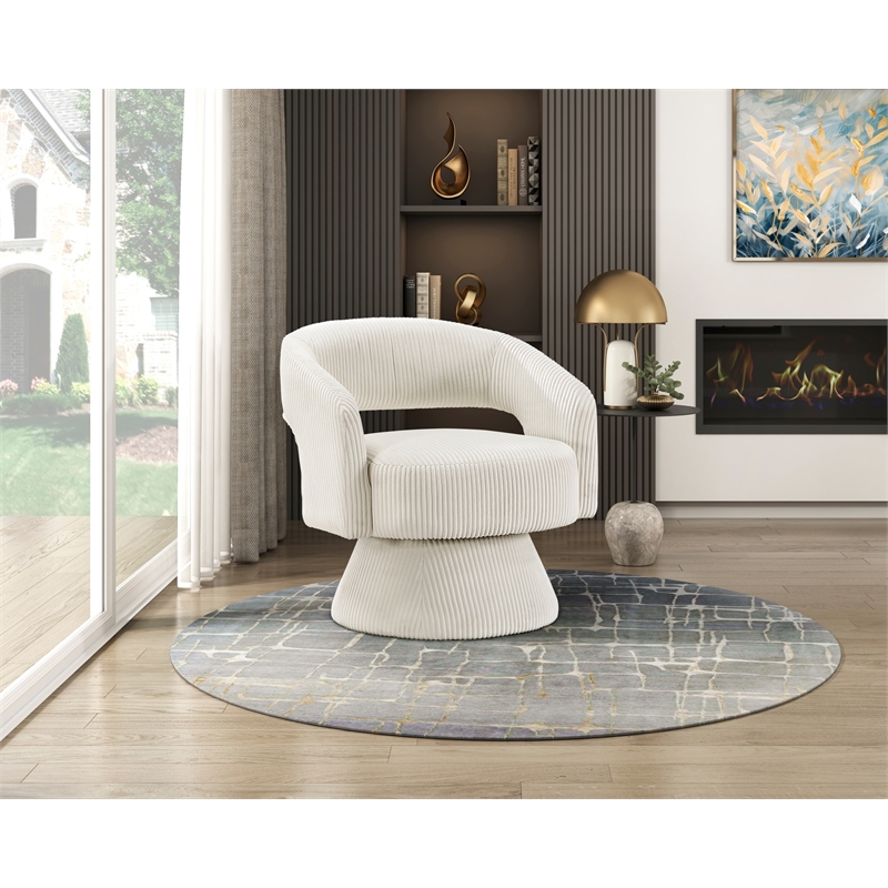 Homycasa Modern Swivel Accent Chair Beige Soft Corduroy Beige Wood