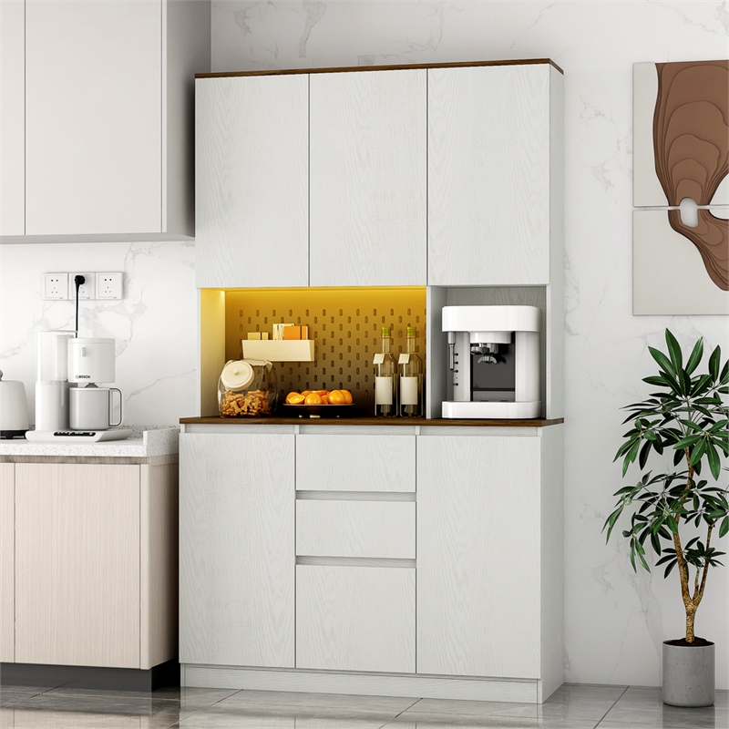 Homycasa Modern Kitchen Pantry Cabinet with LED Lighting