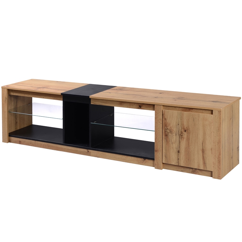 Homycasa Rustic LED TV Stand with Storage and Natural Wood Finish Black Wood