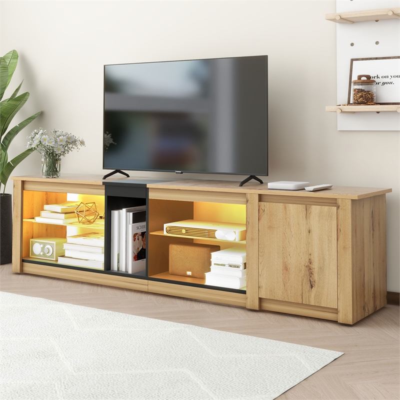 Homycasa Rustic LED TV Stand with Storage and Natural Wood Finish Black Wood