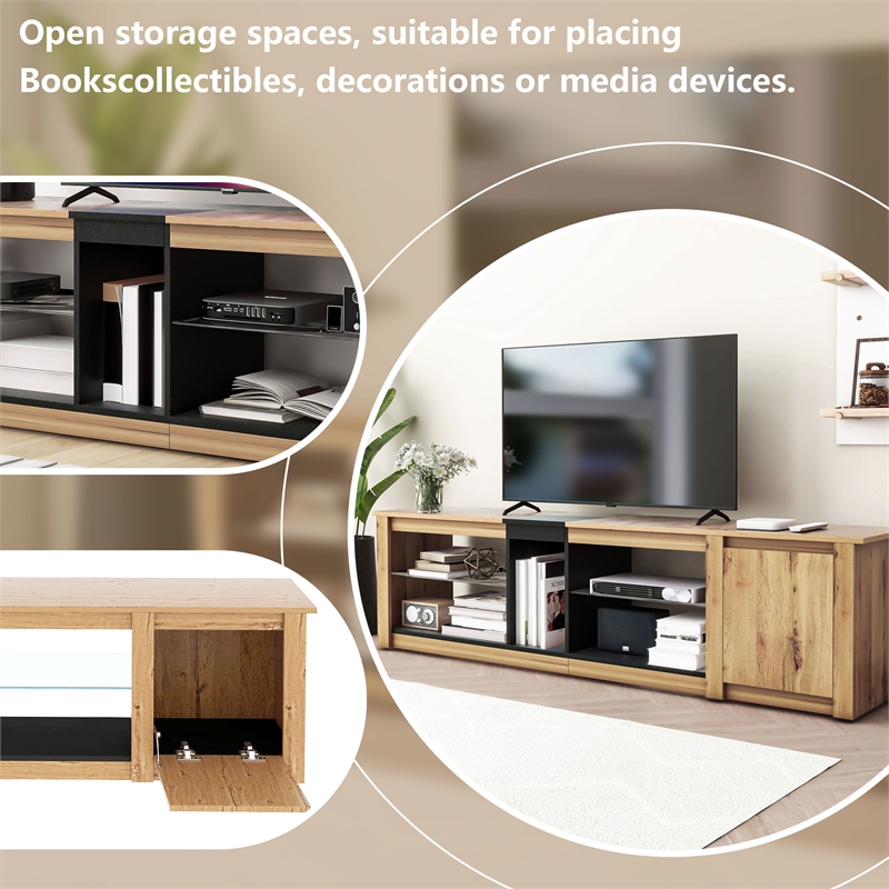 Homycasa Rustic LED TV Stand with Storage and Natural Wood Finish Black Wood