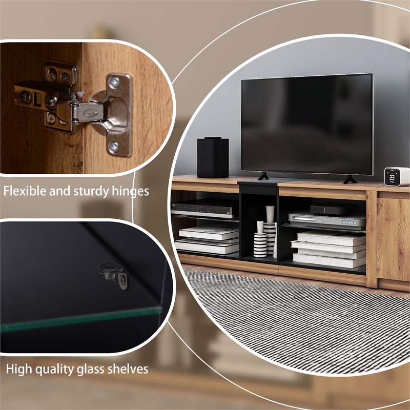 Homycasa Rustic LED TV Stand with Storage and Natural Wood Finish Black Wood