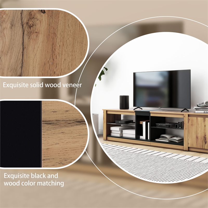 Homycasa Rustic LED TV Stand with Storage and Natural Wood Finish Black Wood