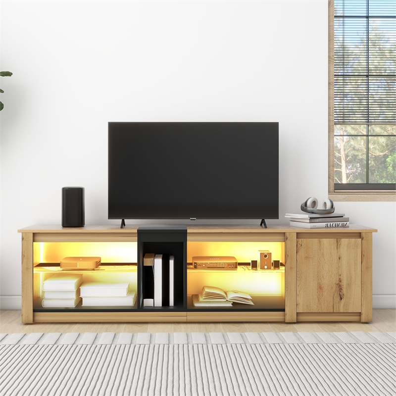 Homycasa Rustic LED TV Stand with Storage and Natural Wood Finish Black Wood