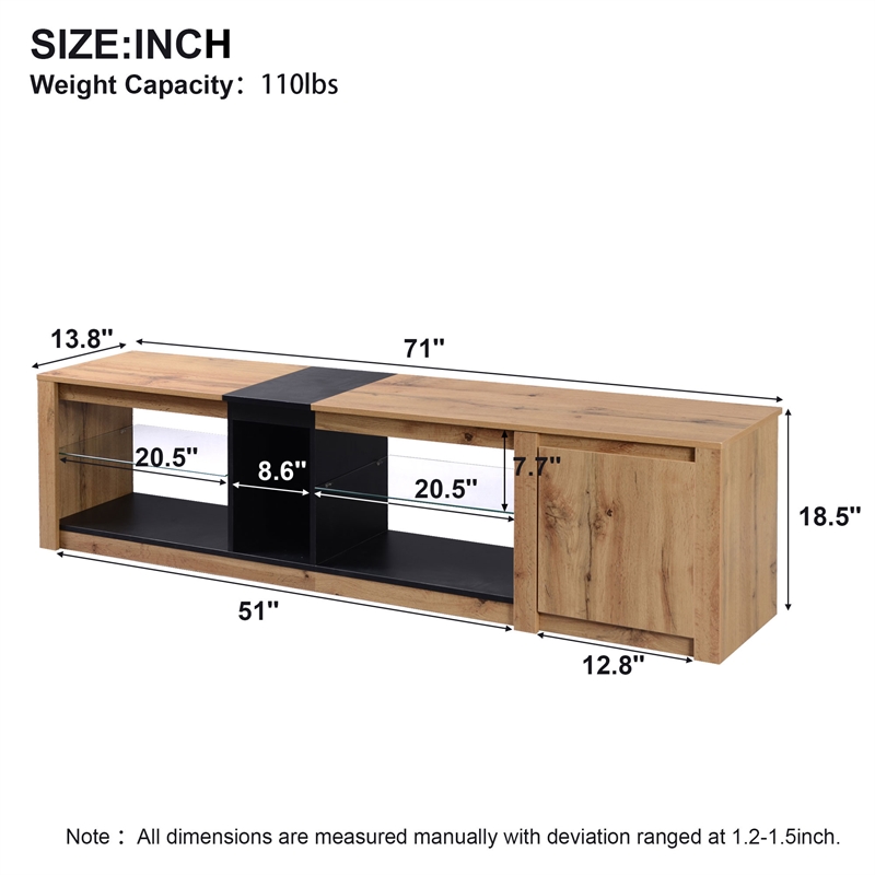 Homycasa Rustic LED TV Stand with Storage and Natural Wood Finish Black Wood