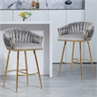 Homycasa Set of 2 Modern Velvet Bar Stools with Gold Frame-Gray