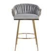 Homycasa Set of 2 Modern Velvet Bar Stools with Gold Frame-Gray