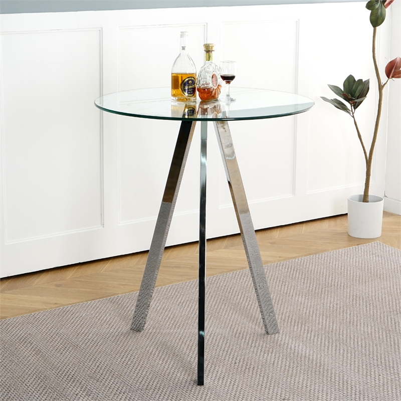 Homycasa Modern Glass Top Side Table with Metal Legs-Chrome