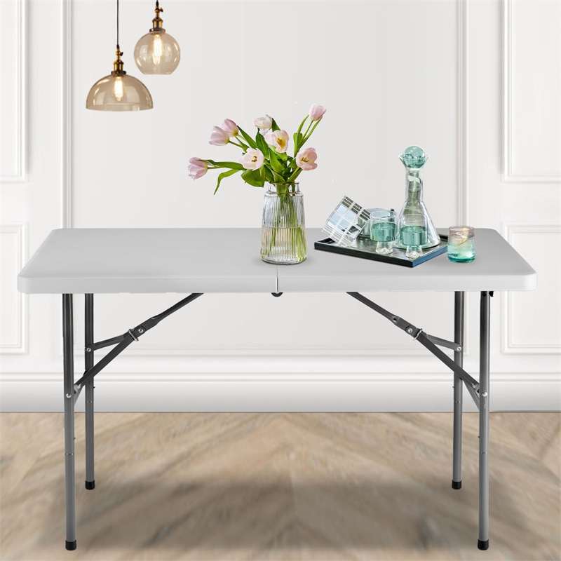 Homycasa Folding Patio White Table with Carry Handle and Spacious Surface