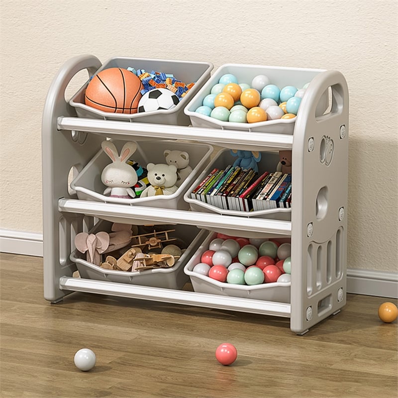 Homycasa Kids Toy Storage Organizer with Removable Bins-Gray