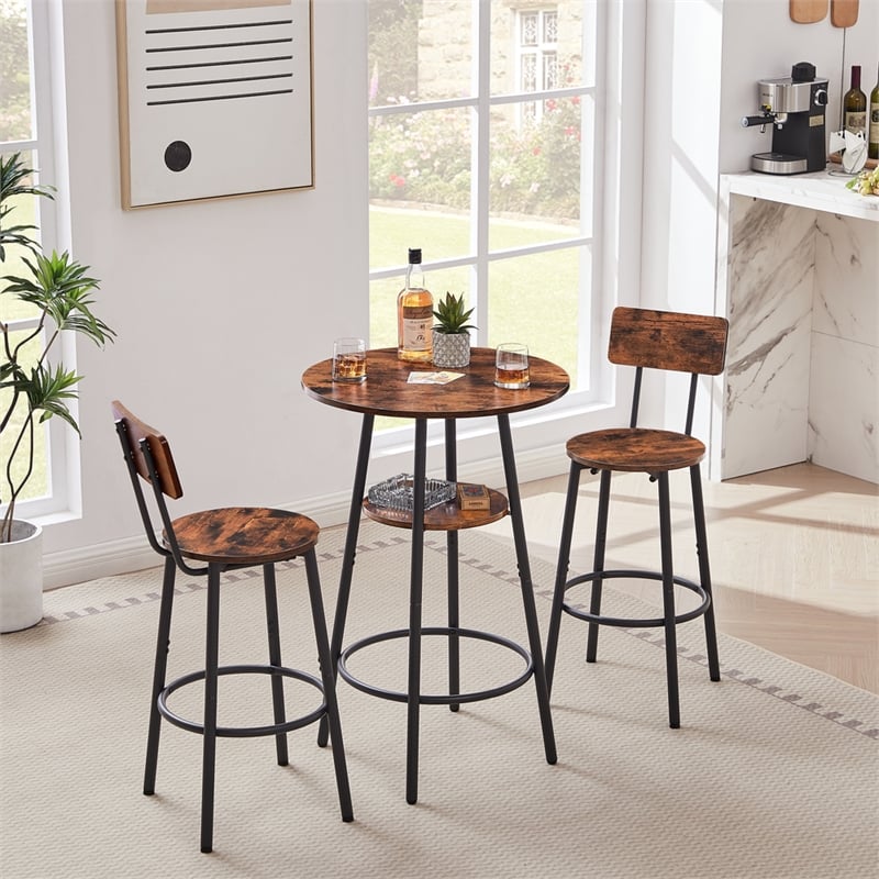 Homycasa Rustic Industrial Bar Stools with Adjustable Height-Rustic Brown