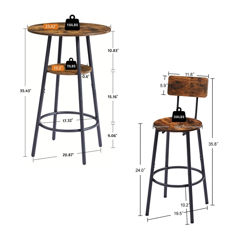Homycasa Rustic Industrial Bar Stools with Adjustable Height-Rustic Brown