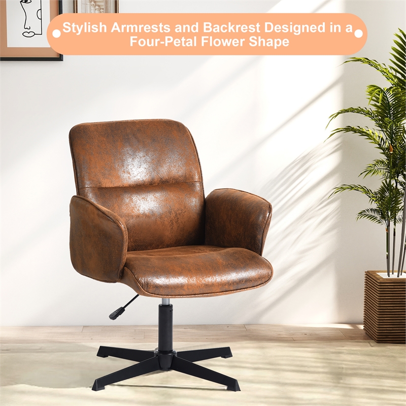 Homycasa Home Office Adjustable Swivel Task Chair in Brown Suede