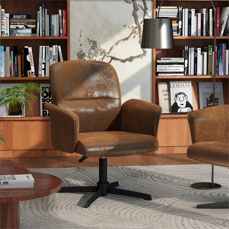 Homycasa Home Office Adjustable Swivel Task Chair in Brown Suede