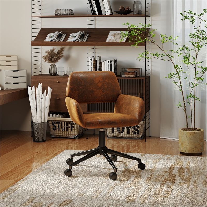 Homycasa Home Office Adjustable Metal Swivel Task Chair w/Wheels in Brown