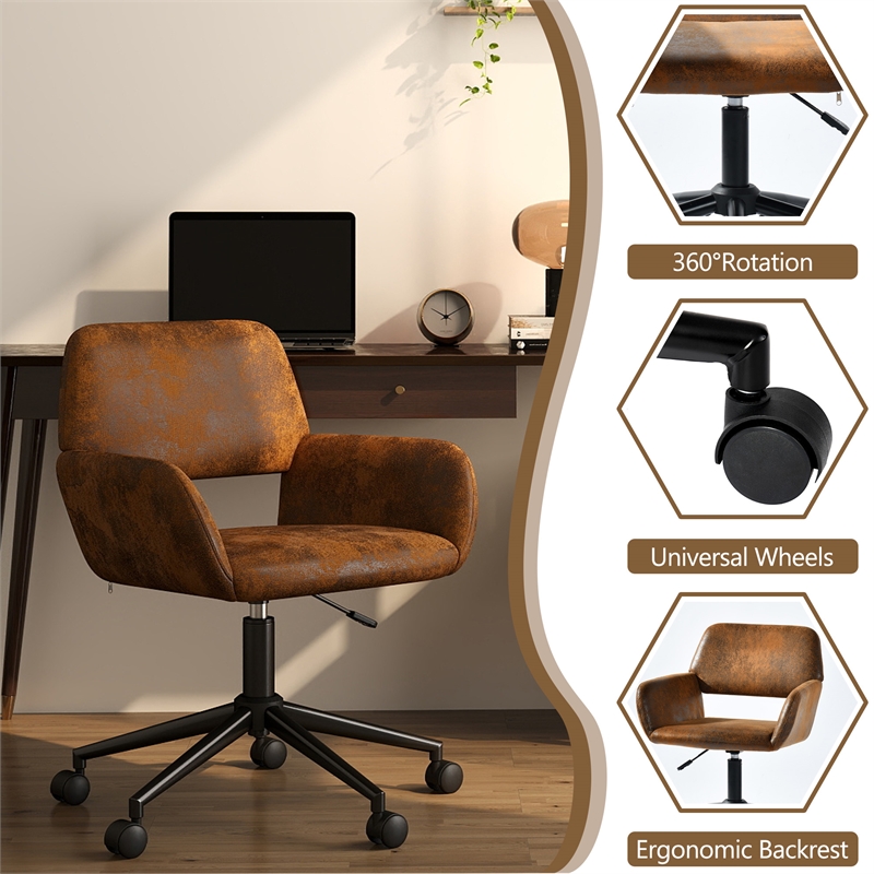 Homycasa Home Office Adjustable Metal Swivel Task Chair w/Wheels in Brown