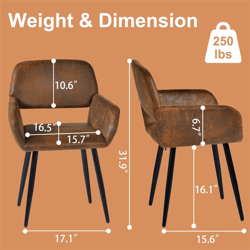 Homycasa Upholstered Seat with Arms Metal Legs Brown Dining Chair (Set of 2)