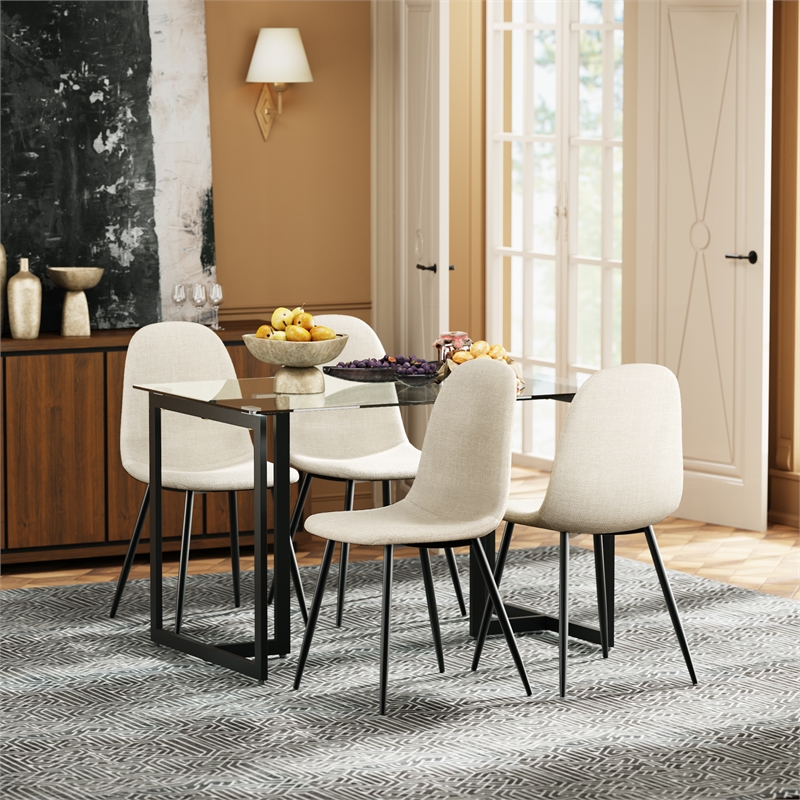 Homycasa Dining Chairs Set of 4 Upholstered Seat with Black Metal Legs Beige