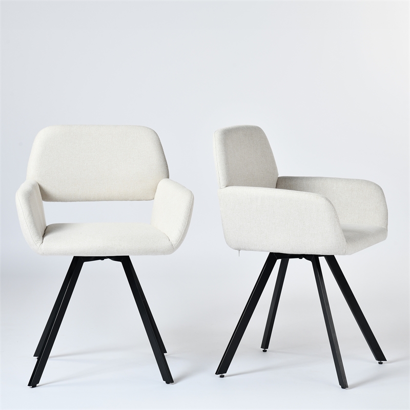 Homycasa Upholstered Swivel Dining Chair in Beige/Metal Legs (Set of 2)