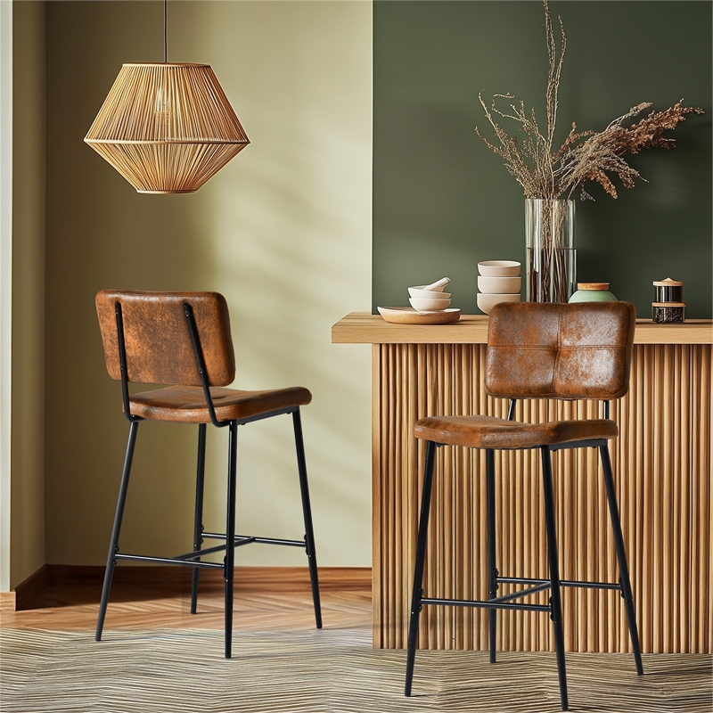 Homycasa Bar Stools Set of 2 Brown Counter Height Chairs with Metal Legs