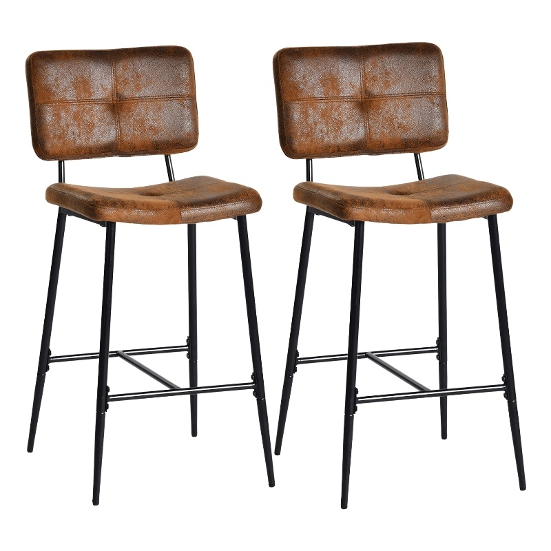 Homycasa Bar Stools Set of 2 Brown Counter Height Chairs with Metal Legs