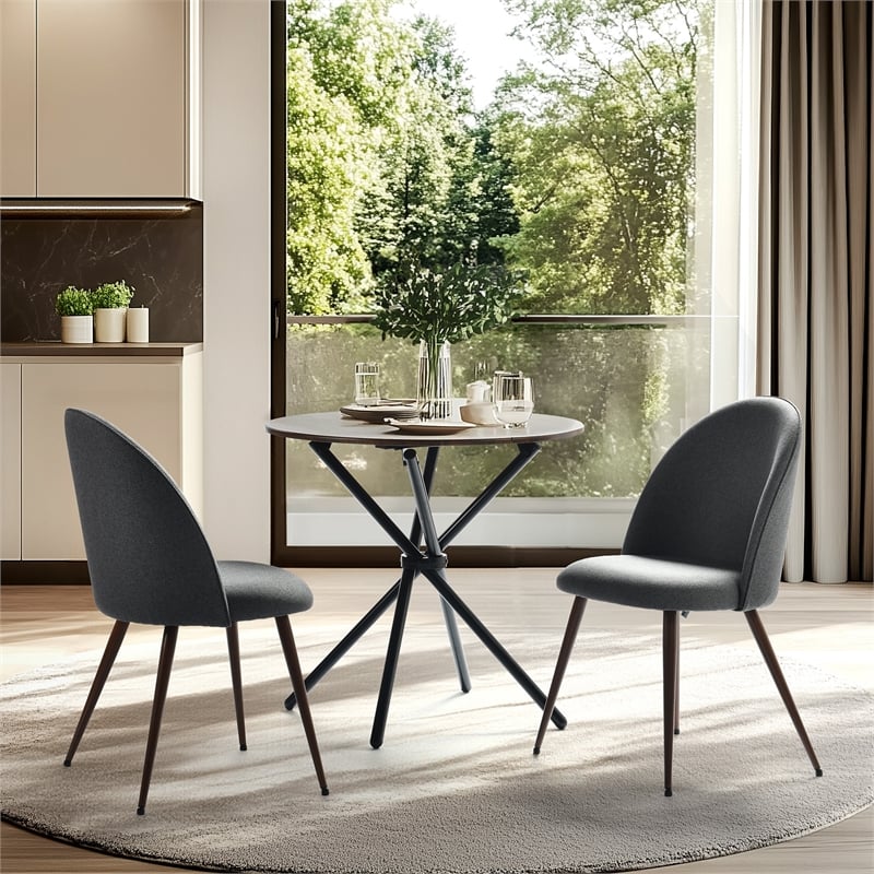 Homycasa Gray Fabric with Walnut Metal Legs Dining Chair (Set of 2)