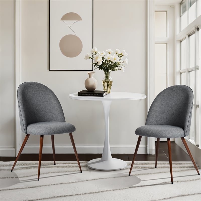 Homycasa Gray Fabric with Walnut Metal Legs Dining Chair (Set of 2)