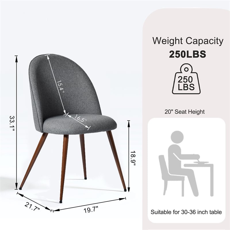 Homycasa Gray Fabric with Walnut Metal Legs Dining Chair (Set of 2)