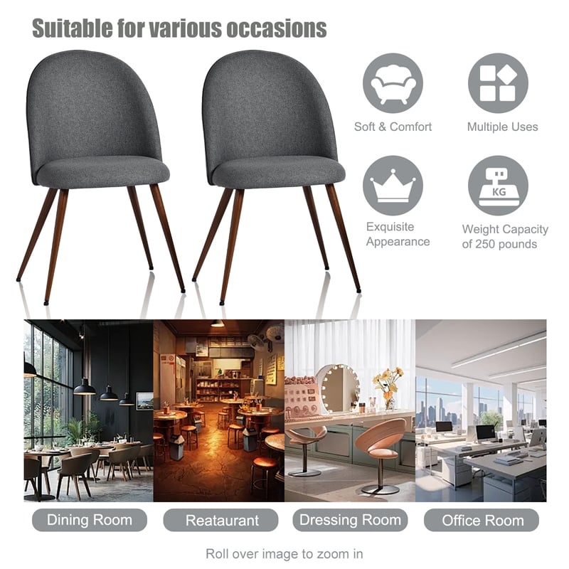 Homycasa Gray Fabric with Walnut Metal Legs Dining Chair (Set of 2)